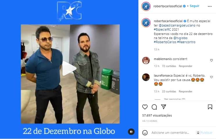 Roberto Carlos convocou Zezé Di Camargo e Luciano para especial na Globo (Foto: Reprodução/Instagram) Roberto Carlos convocou Zezé Di Camargo e Luciano para especial na Globo (Foto: Reprodução/Instagram)