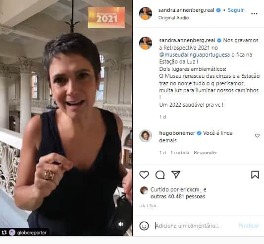 Sandra Annenberg apresentará a "Retrospectiva 2021" ao lado de Gloria Maria, na Globo (Foto: Reprodução/Instagram) Sandra Annenberg apresentará a "Retrospectiva 2021" ao lado de Gloria Maria, na Globo (Foto: Reprodução/Instagram)