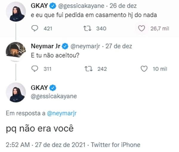Temos prints provando a piadinha boba de Gkay com Neymar (Foto: Reprodução/ Twitter) Temos prints provando a piadinha boba de Gkay com Neymar (Foto: Reprodução/ Twitter)