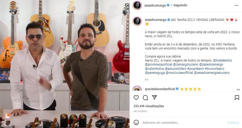 Zezé Di Camargo e Luciano decidiram apostar em mais uma edição do navio da dupla Zezé Di Camargo e Luciano decidiram apostar em mais uma edição do navio da dupla
