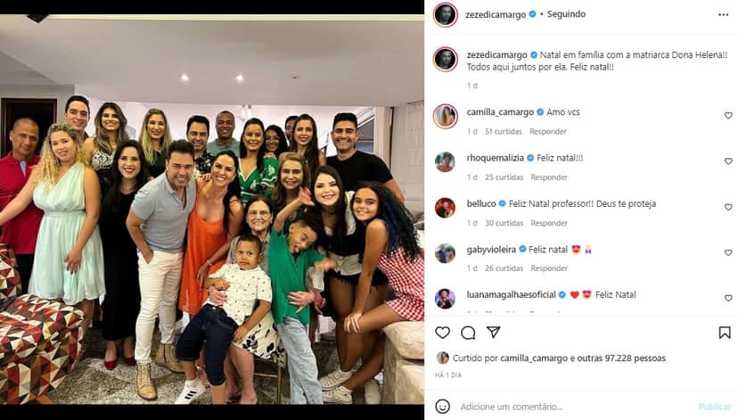 Zezé passou o Natal ao lado dos irmãos e da mãe, Dona Helena (Foto: Reprodução/ Instagram) Zezé passou o Natal ao lado dos irmãos e da mãe, Dona Helena (Foto: Reprodução/ Instagram)