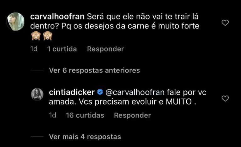 Citia respondeu o questionamento da internauta sobre o seu marido no BBB22 (Foto: Reprodução / Internet)