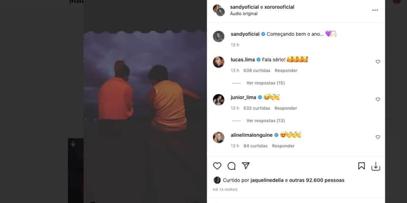 Sandy compartilha video com Xororó (Reprodução) Sandy compartilha video com Xororó (Reprodução)