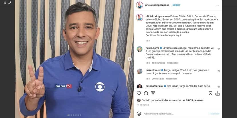 Apresentador da, Rodrigo Raposo, se despede da Globo (Reprodução) Apresentador da, Rodrigo Raposo, se despede da Globo (Reprodução)