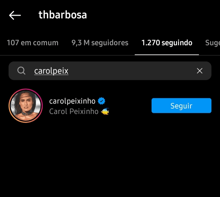 Thiaguinho ainda segue Carol Peixinho (Foto: Reprodução/Instagram) Thiaguinho ainda segue Carol Peixinho (Foto: Reprodução/Instagram)