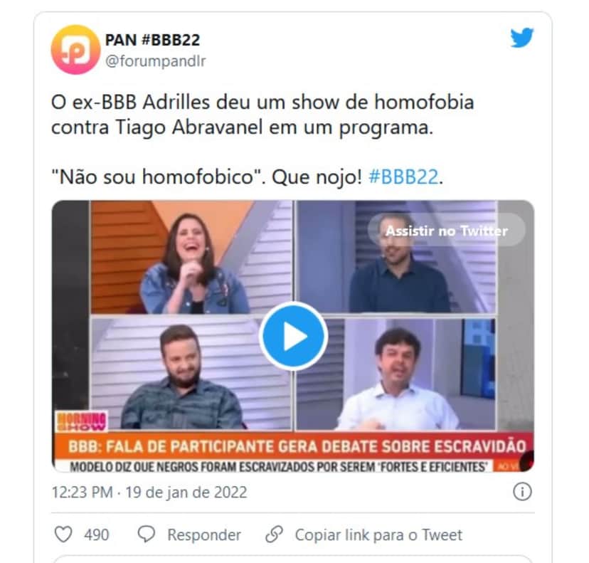 Adrilles Jorge critica Tiago Abravanel no BBB22 (Foto: Reprodução / Internet) Adrilles Jorge critica Tiago Abravanel no BBB22 (Foto: Reprodução / Internet)
