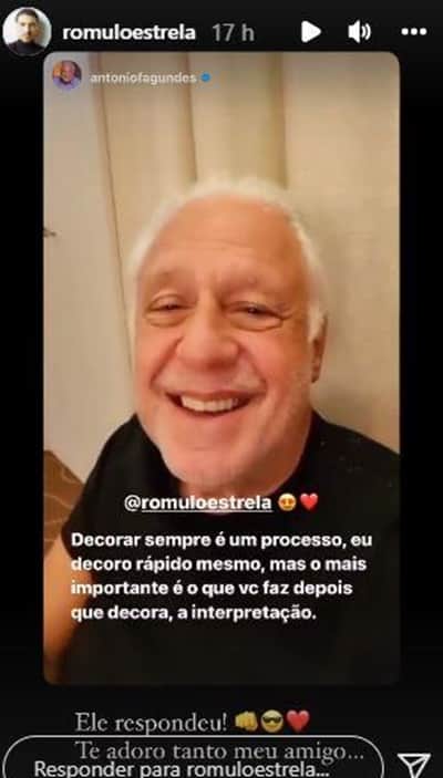 Antônio Fagundes atende pedido de Romulo Estrela e explica sobre habilidade na profissão Antônio Fagundes atende pedido de Romulo Estrela e explica sobre habilidade na profissão