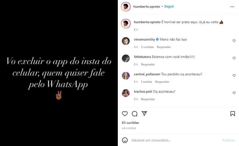 Publicação do ator do SBT no Instagram - Foto: Reprodução Publicação do ator do SBT no Instagram - Foto: Reprodução