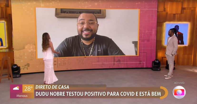 Dudu Nobre desfalcou presença no "Encontro" por causa da Covid-19 (Foto: Reprodução/TV Globo) Dudu Nobre desfalcou presença no "Encontro" por causa da Covid-19 (Foto: Reprodução/TV Globo)