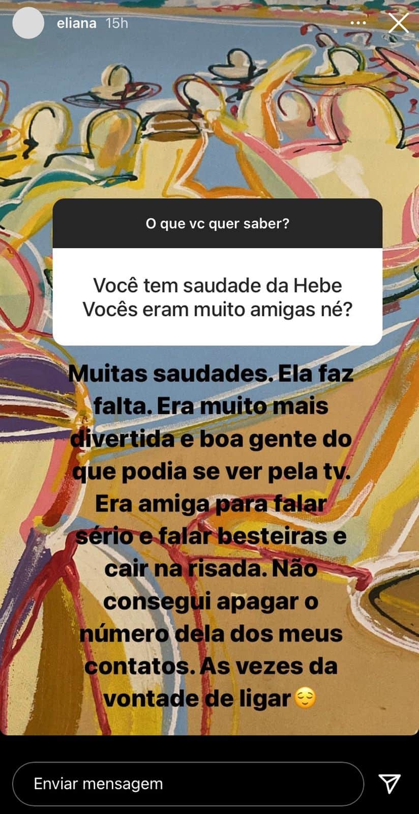 "Dá vontade", Eliana expõe lado oculto de Hebe e entrega o que fez após morte: "Não consegui" "Dá vontade", Eliana expõe lado oculto de Hebe e entrega o que fez após morte: "Não consegui"