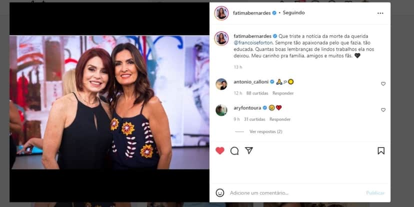 "Ela nos deixou", Fátima Bernardes vai ao chão com morte de famosa e desaba em textão: "Que triste" "Ela nos deixou", Fátima Bernardes vai ao chão com morte de famosa e desaba em textão: "Que triste"