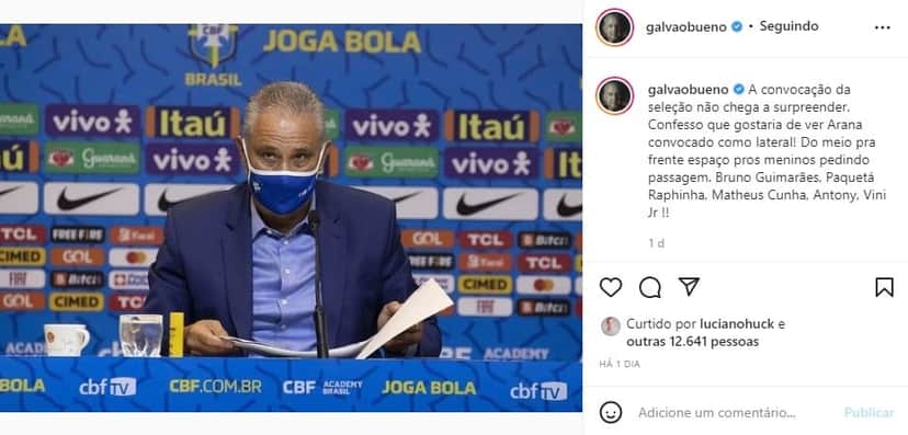 Galvão Bueno fica na bronca com técnico Tite (Foto: Reprodução) Galvão Bueno fica na bronca com técnico Tite (Foto: Reprodução)