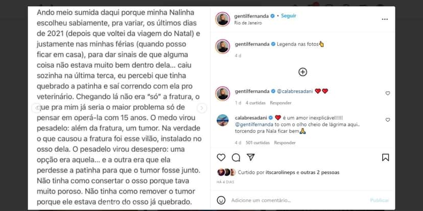 "Pesadelo", Fernanda Gentil expõe doença de parceira, dificuldades para andar e confirma: "Não consigo entender" "Pesadelo", Fernanda Gentil expõe doença de parceira, dificuldades para andar e confirma: "Não consigo entender"