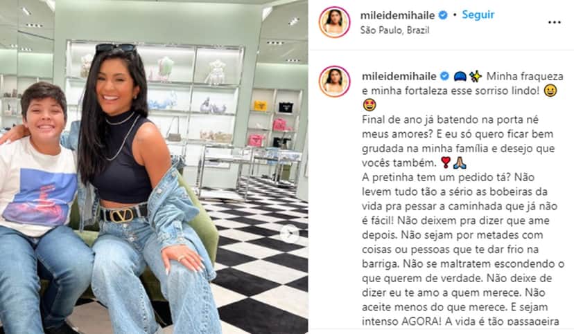 Mileide Mihaile confessa na entrevista e também em sua conta do Instagram, que seu filho Yhudi é sua fraqueza (Reprodução/ Instagram) Mileide Mihaile confessa na entrevista e também em sua conta do Instagram, que seu filho Yhudi é sua fraqueza (Reprodução/ Instagram)