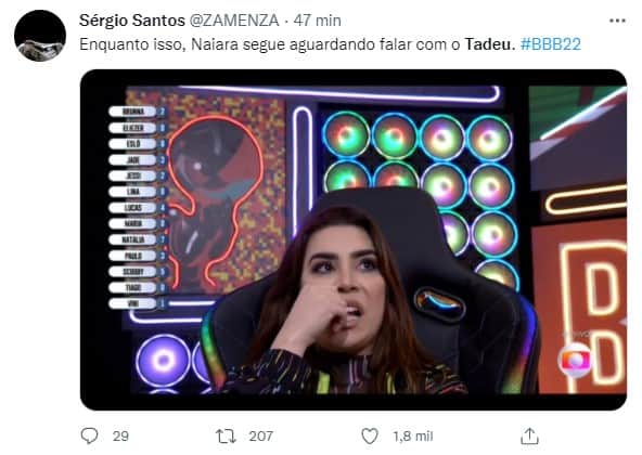 Naiara Azevedo tentou falar com Tadeu Schmidt mais foi ignorado (Foto: Reprodução) Naiara Azevedo tentou falar com Tadeu Schmidt mais foi ignorado (Foto: Reprodução)