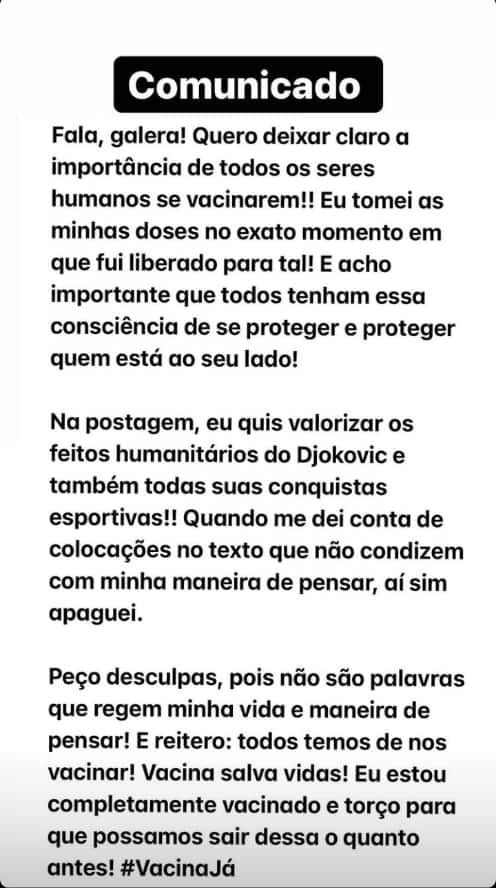 Pato se retrata após discurso negacionista - Foto: Reprodução/Instagram Pato se retrata após discurso negacionista - Foto: Reprodução/Instagram