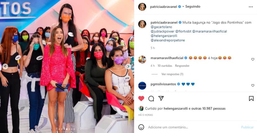 Patrícia Abravanel fica surpresa com altura de participante (Foto: Reprodução) Patrícia Abravanel fica surpresa com altura de participante (Foto: Reprodução)