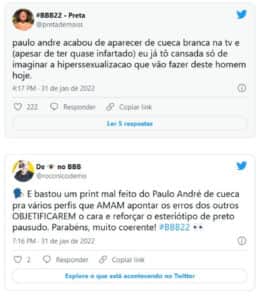 Internautas criticaram memes sobre o volume na cueca branca de Paulo André (Foto: Reprodução / Twitter) Internautas criticaram memes sobre o volume na cueca branca de Paulo André (Foto: Reprodução / Twitter)