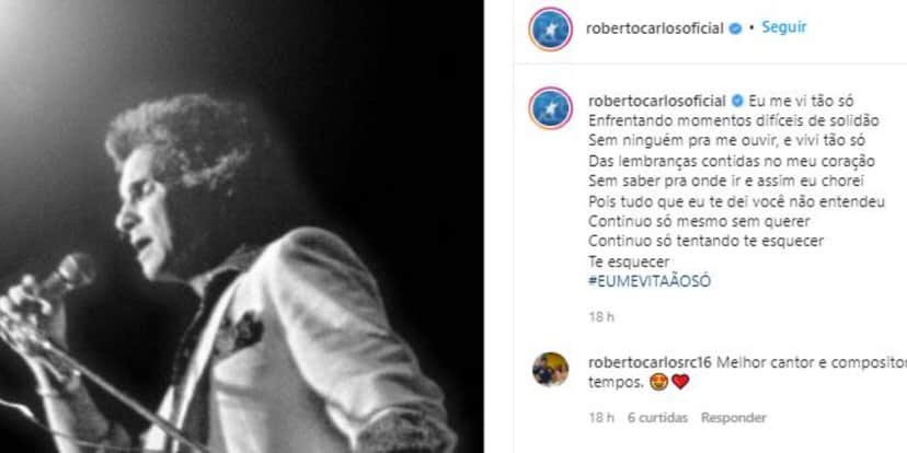 Roberto Carlos compartilhou trecho de canção com os fãs (Foto: Reprodução/Instagram) Roberto Carlos compartilhou trecho de canção com os fãs (Foto: Reprodução/Instagram)