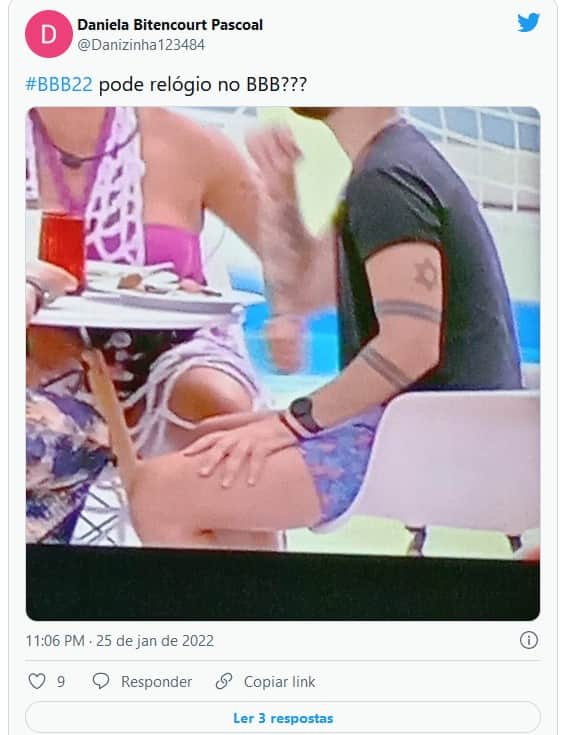 Internautas reagiram ao uso do relógio no BBB22 (Foto: Reprodução / Globoplay) Internautas reagiram ao uso do relógio no BBB22 (Foto: Reprodução / Globoplay)