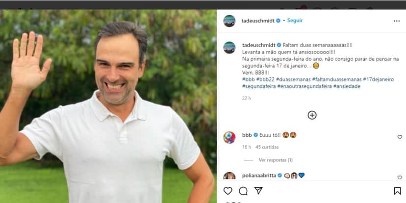 Tadeu Schmidt dá desfecho sobre BBB, Poliana é envolvida e confirmação é feita: "Não consigo parar de pensar" Tadeu Schmidt dá desfecho sobre BBB, Poliana é envolvida e confirmação é feita: "Não consigo parar de pensar"