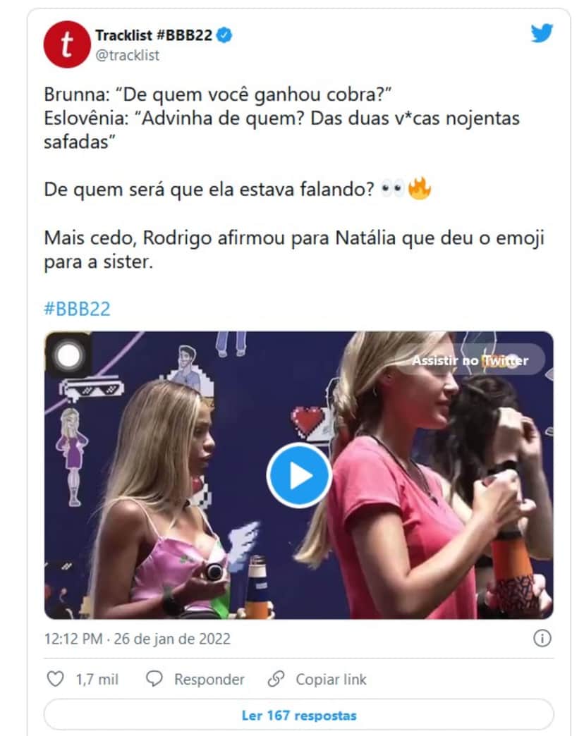 Web reage aos xingamentos de Eslo no BBB22 (Foto: Reprodução / Twitter) Web reage aos xingamentos de Eslo no BBB22 (Foto: Reprodução / Twitter)