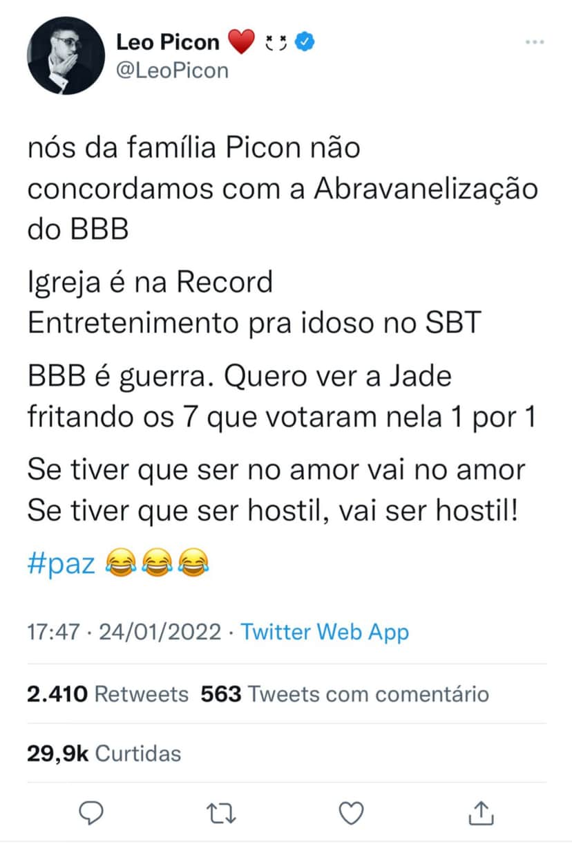 Tweet de Léo Picon repercutiu na web (Foto: Reprodução / Twitter) 