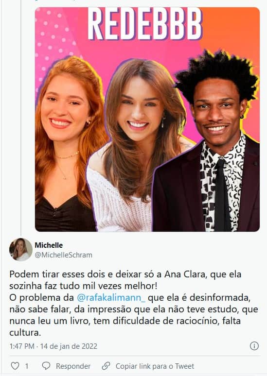 Rafa não agrada no BBB22 (Foto: Reprodução / Internet) Rafa não agrada no BBB22 (Foto: Reprodução / Internet)