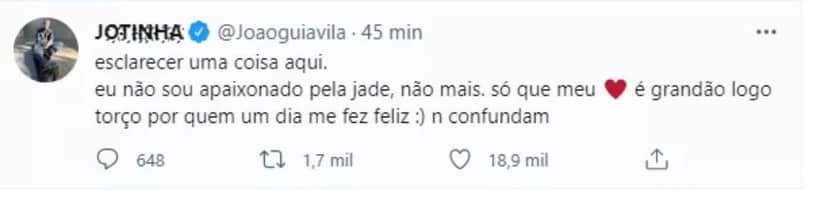 Tweet de João Guilherme (Foto: Reprodução / Twitter) Tweet de João Guilherme (Foto: Reprodução / Twitter)