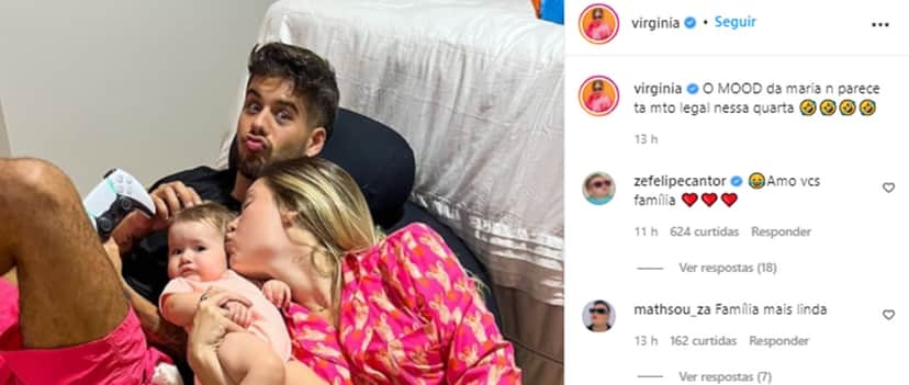 Mesmo de TPM, Virginia Fonseca publica laços com o maridão Zé Felipe de folga e a filha (Foto: Reprodução/Instagram) Mesmo de TPM, Virginia Fonseca publica laços com o maridão Zé Felipe de folga e a filha (Foto: Reprodução/Instagram)