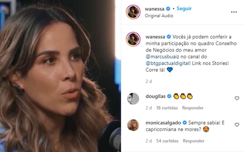 Wanessa Camargo divulga um breve video sobre sua opinião em relação ao dinheiro dada ao quadro de seu marido sobre investimentos financeiros (Reprodução/ Instagram) Wanessa Camargo divulga um breve video sobre sua opinião em relação ao dinheiro dada ao quadro de seu marido sobre investimentos financeiros (Reprodução/ Instagram)