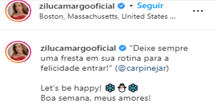 Legenda escrita por Zilu chamou a atenção (Foto: Instagram) Legenda escrita por Zilu chamou a atenção (Foto: Instagram)