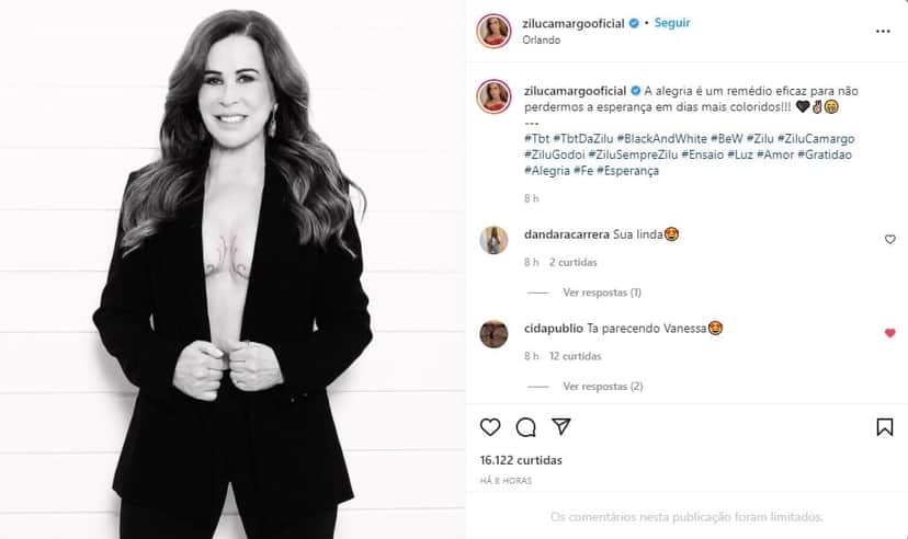 Zilu exibe os seios em foto antiga - Foto: Reprodução Zilu exibe os seios em foto antiga - Foto: Reprodução