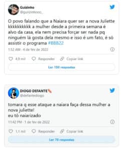 Público passou a questionar a perseguição em cima de Naiara (Foto: Reprodução / Twitter) Público passou a questionar a perseguição em cima de Naiara (Foto: Reprodução / Twitter)