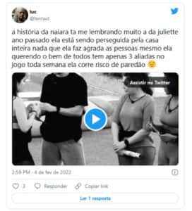 Internautas esqueceram Eslô e passaram a torcer por Naiara (Foto: Reprodução / Twitter) Internautas esqueceram Eslô e passaram a torcer por Naiara (Foto: Reprodução / Twitter)