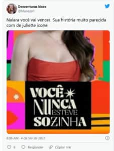 Internautas classificaram Naiara como a nova Juliette (Foto: Reprodução / Twitter) Internautas classificaram Naiara como a nova Juliette (Foto: Reprodução / Twitter)