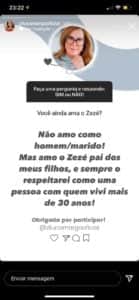 “Amo o Zezé”, Zilu assume relação com o ex e confirma: “Foi pedido dele” “Amo o Zezé”, Zilu assume relação com o ex e confirma: “Foi pedido dele”