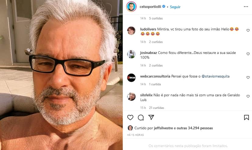 Celso Portiolli exibindo os cabelos brancos (Imagem: Reprodução) Celso Portiolli exibindo os cabelos brancos (Imagem: Reprodução)