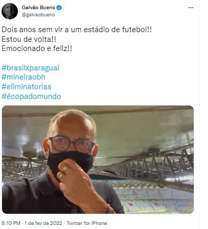 Galvão Bueno se emocionou em um vídeo no Twitter Galvão Bueno se emocionou em um vídeo no Twitter