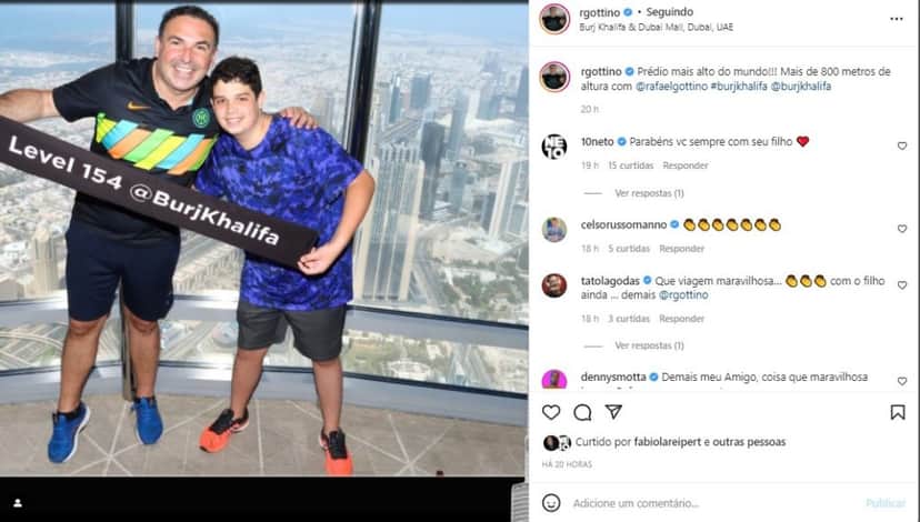 Gottino posou ao lado do filho Rafael em Abu Dhaby- Foto: Reprodução-Instagram Gottino posou ao lado do filho Rafael em Abu Dhaby- Foto: Reprodução-Instagram