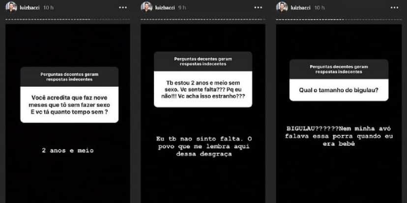 Stories de Luiz Bacci (Foto: Reprodução/ Instagram) Stories de Luiz Bacci (Foto: Reprodução/ Instagram)