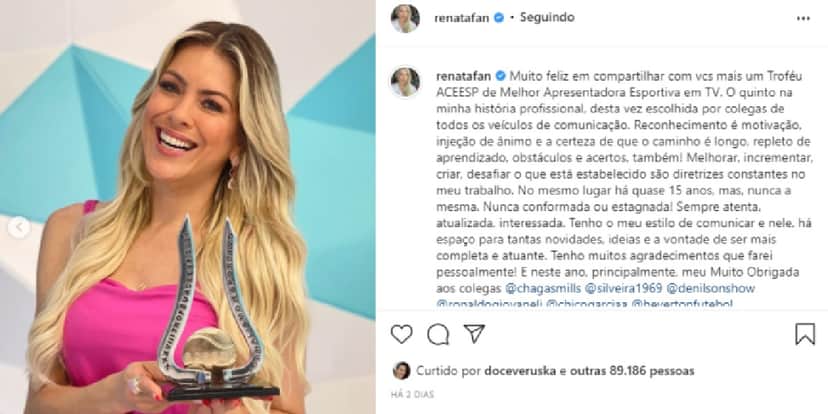 Publicação de Renata Fan (Foto: Divulgação) Publicação de Renata Fan (Foto: Divulgação)