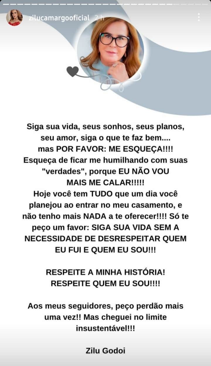 Mais uma parte do storie de Zilu (Foto: Diculgação) Mais uma parte do storie de Zilu (Foto: Diculgação)