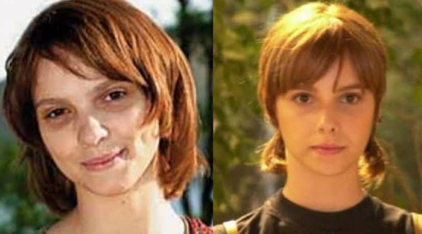 Comparativo de Cynthia Falabella com sua irmã, Débora Falabella, ambas caracterizadas como Mel de "O Clone" (Montagem/ Reprodução) Comparativo de Cynthia Falabella com sua irmã, Débora Falabella, ambas caracterizadas como Mel de "O Clone" (Montagem/ Reprodução)