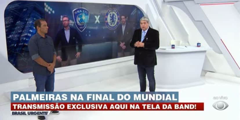 Datena com Neto, Edmundo e Rafinha no "Brasil Urgente" (Foto: Reprodução/Band) Datena com Neto, Edmundo e Rafinha no "Brasil Urgente" (Foto: Reprodução/Band)