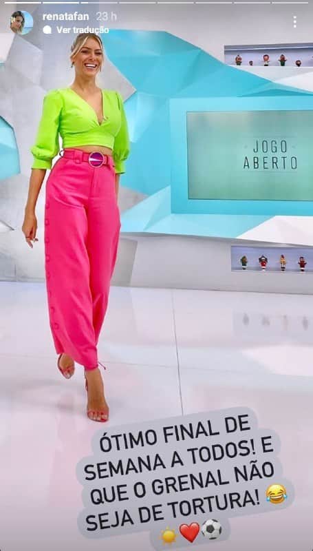 Renata Fan se mostrou apreensiva com jogo de futebol (Foto: Reprodução) Renata Fan se mostrou apreensiva com jogo de futebol (Foto: Reprodução)