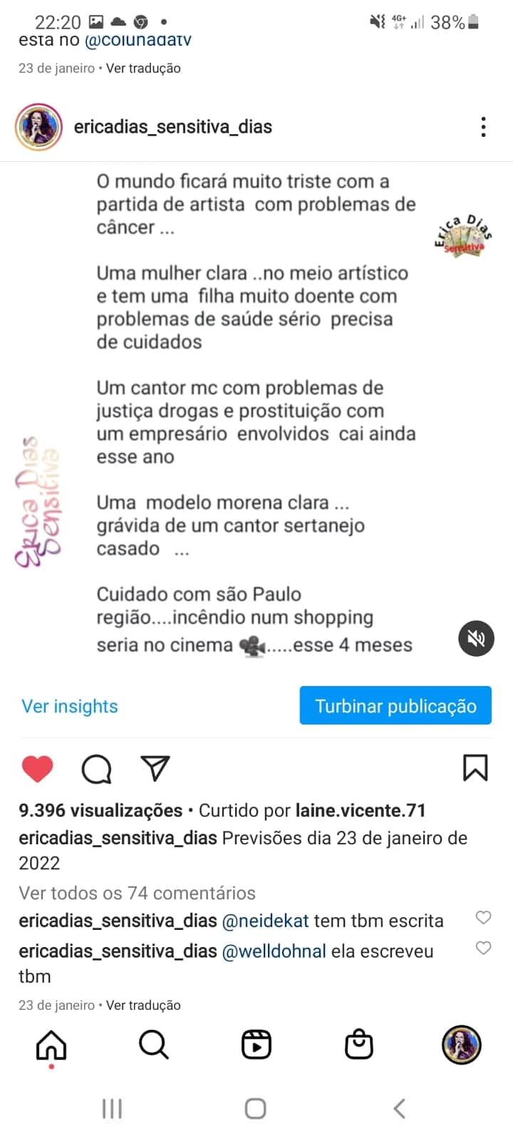 Érica Sensitiva faz previsões para o mundo dos famosos (Foto: Reprodução) Érica Sensitiva faz previsões para o mundo dos famosos (Foto: Reprodução)