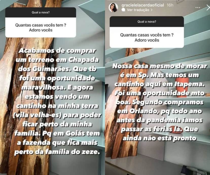 Graciele Lacerda tem várias residências com Zezé Di Camargo (Foto: Reprodução/Instagram) Graciele Lacerda tem várias residências com Zezé Di Camargo (Foto: Reprodução/Instagram)