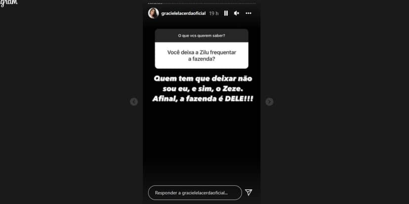 Graciele Lacerda vê Zezé unido à Zilu novamente, detona real sobre relação e assume: "Tem que deixar" Graciele Lacerda vê Zezé unido à Zilu novamente, detona real sobre relação e assume: "Tem que deixar"