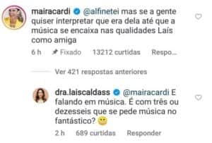 Equipe de Laís alfineta Maíra Cardi ao citar ex-amantes de Arthur (Foto: Reprodução / Instagram) Equipe de Laís alfineta Maíra Cardi ao citar ex-amantes de Arthur (Foto: Reprodução / Instagram)